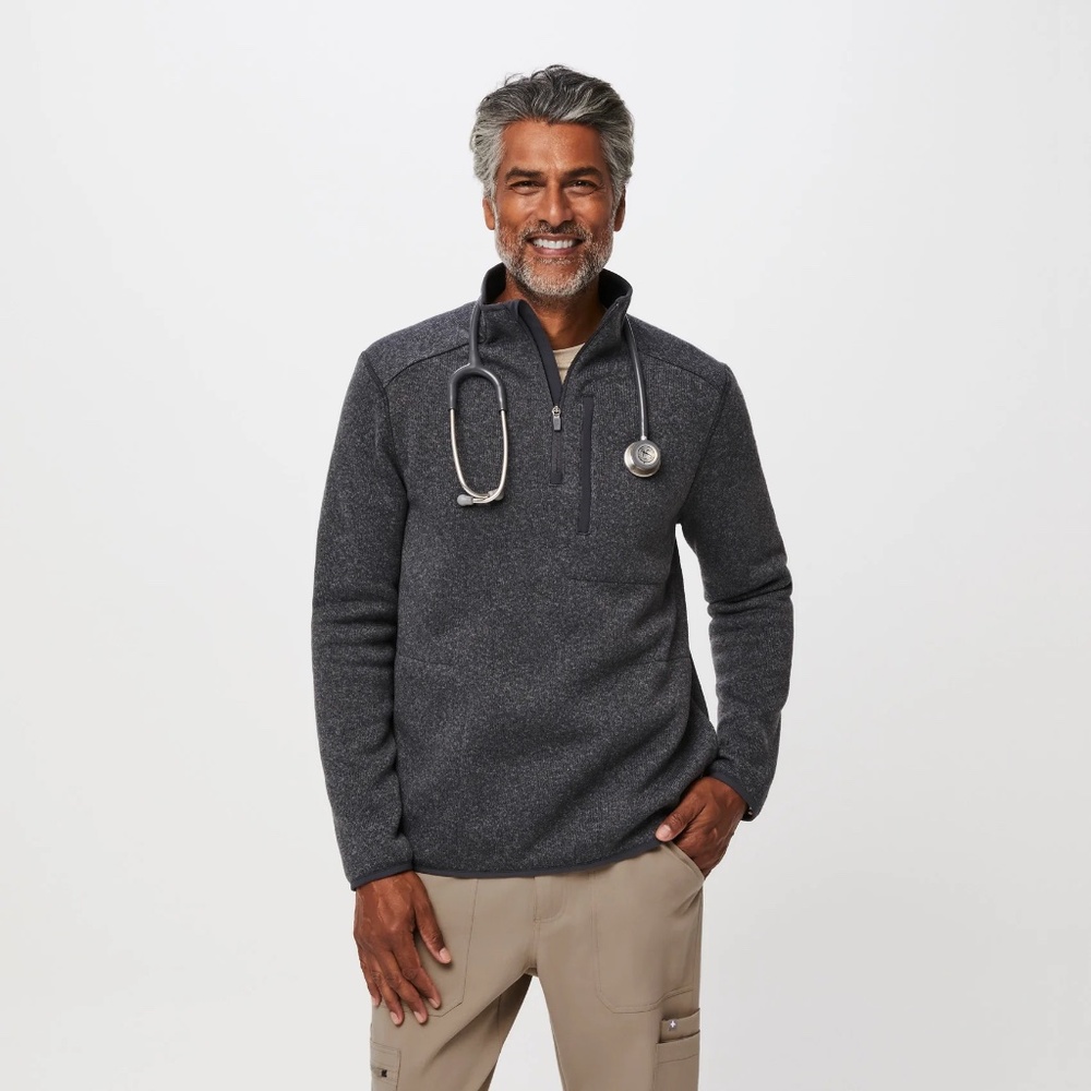 Figs On-Shift ¼ Zip Sweater Knit, Heather Dark Charcoal, Men, Medium